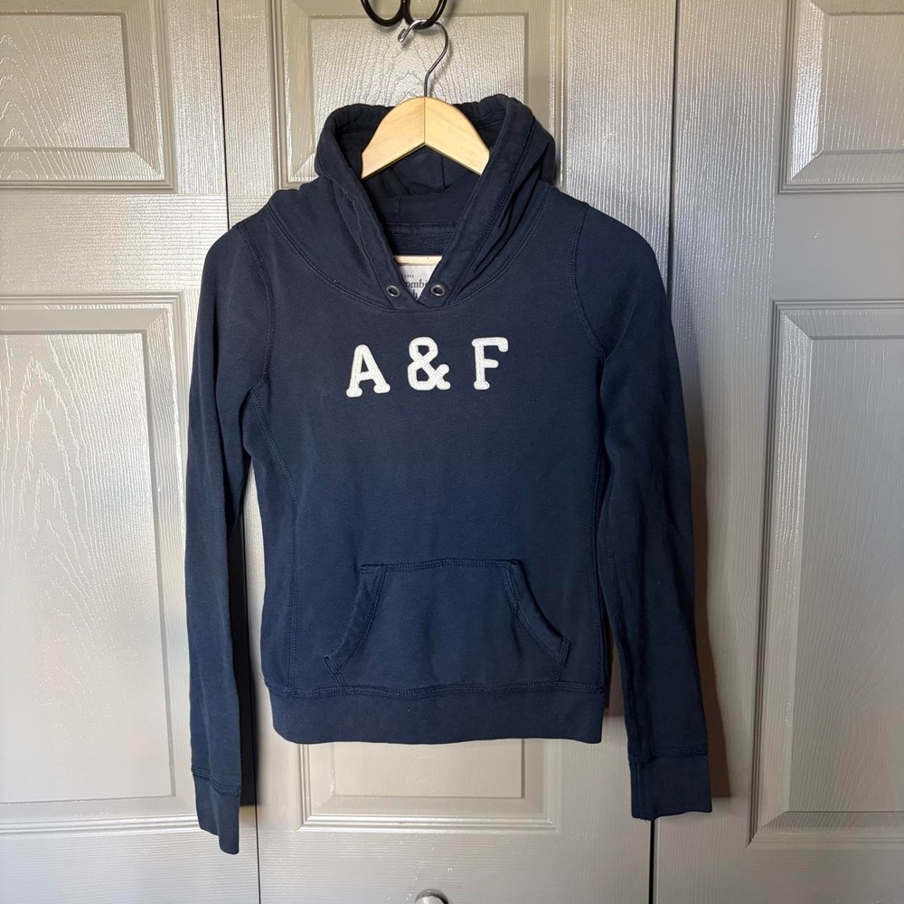 Abercrombie & Fitch Navy Blue Y2K Logo Pullover Hoodie Womens Small A&F